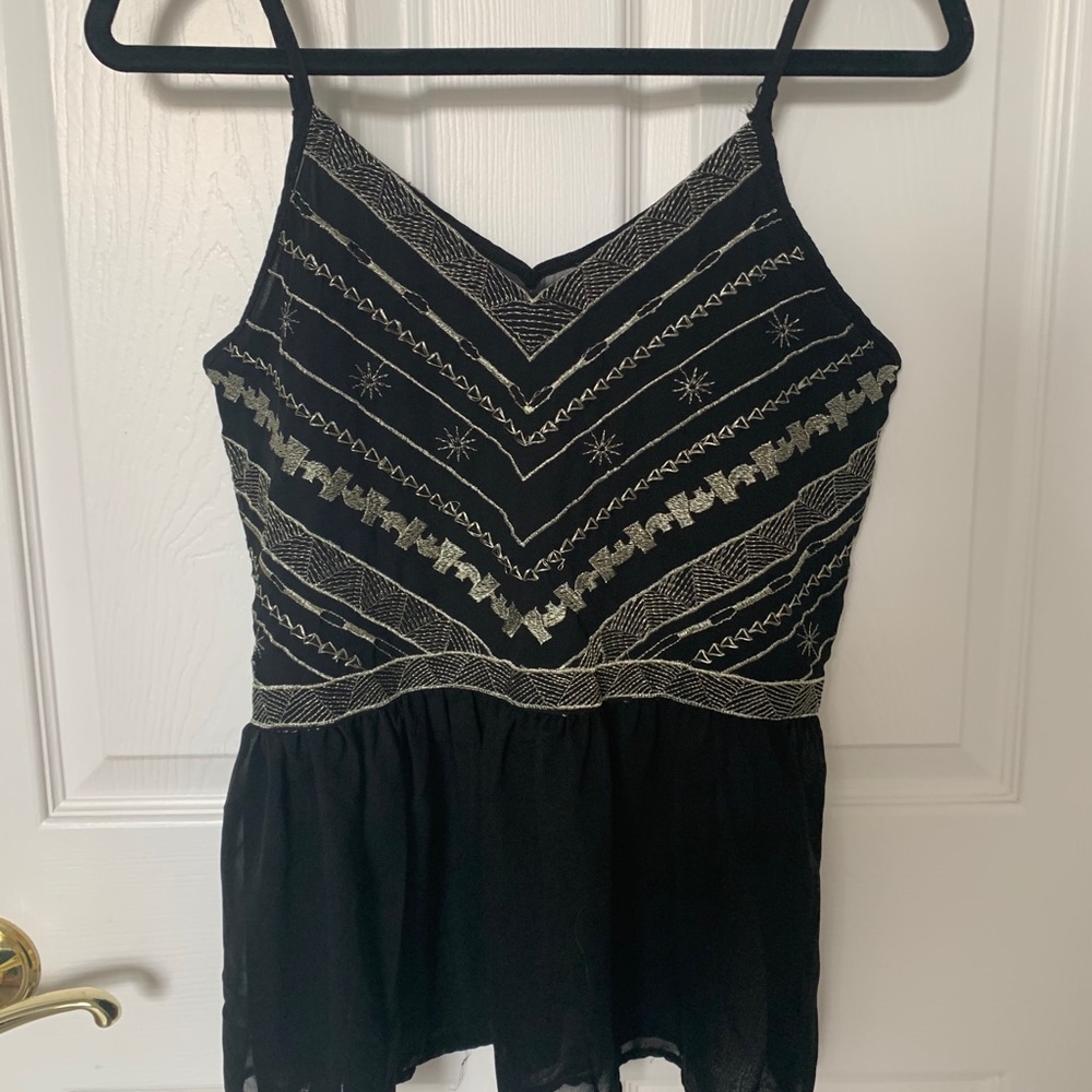 Gold embroidered v-neck peplum top